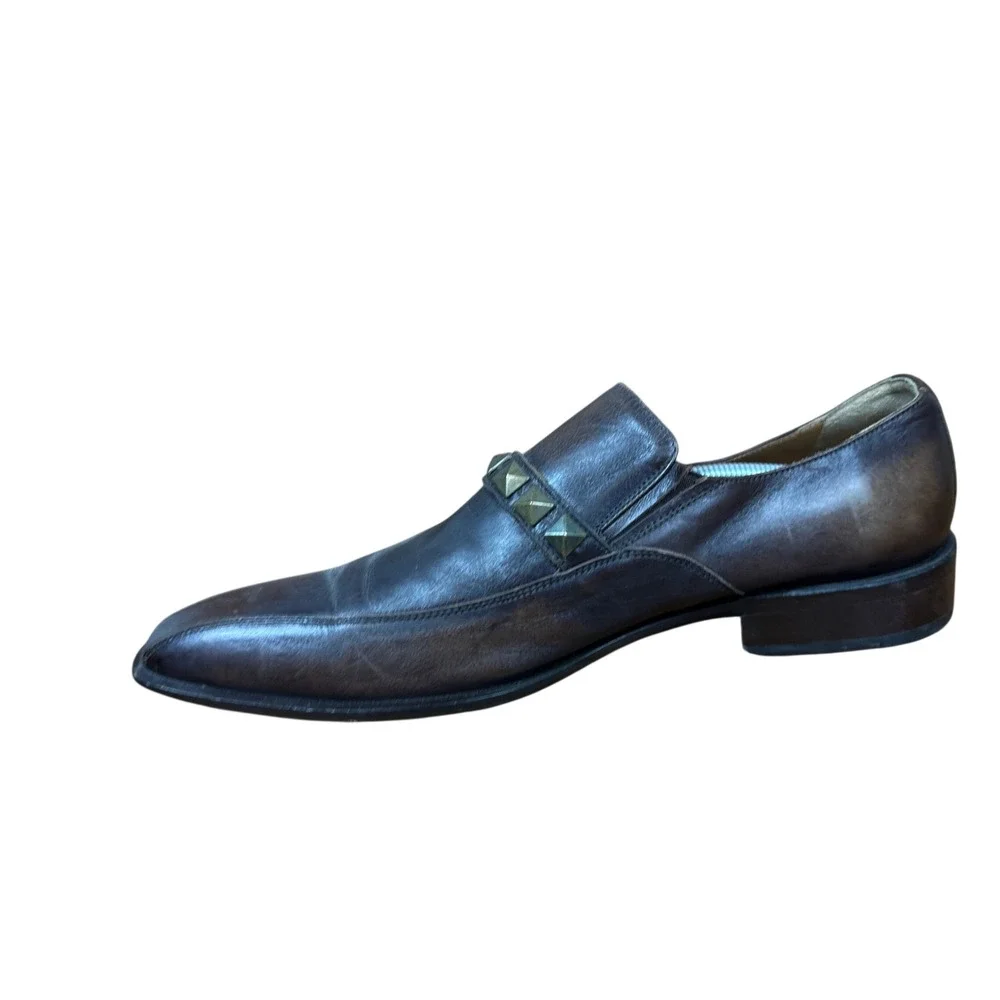 Rock & Republic Loafers Mens 44 Brown Leather Studded Square Toe Dress Shoes